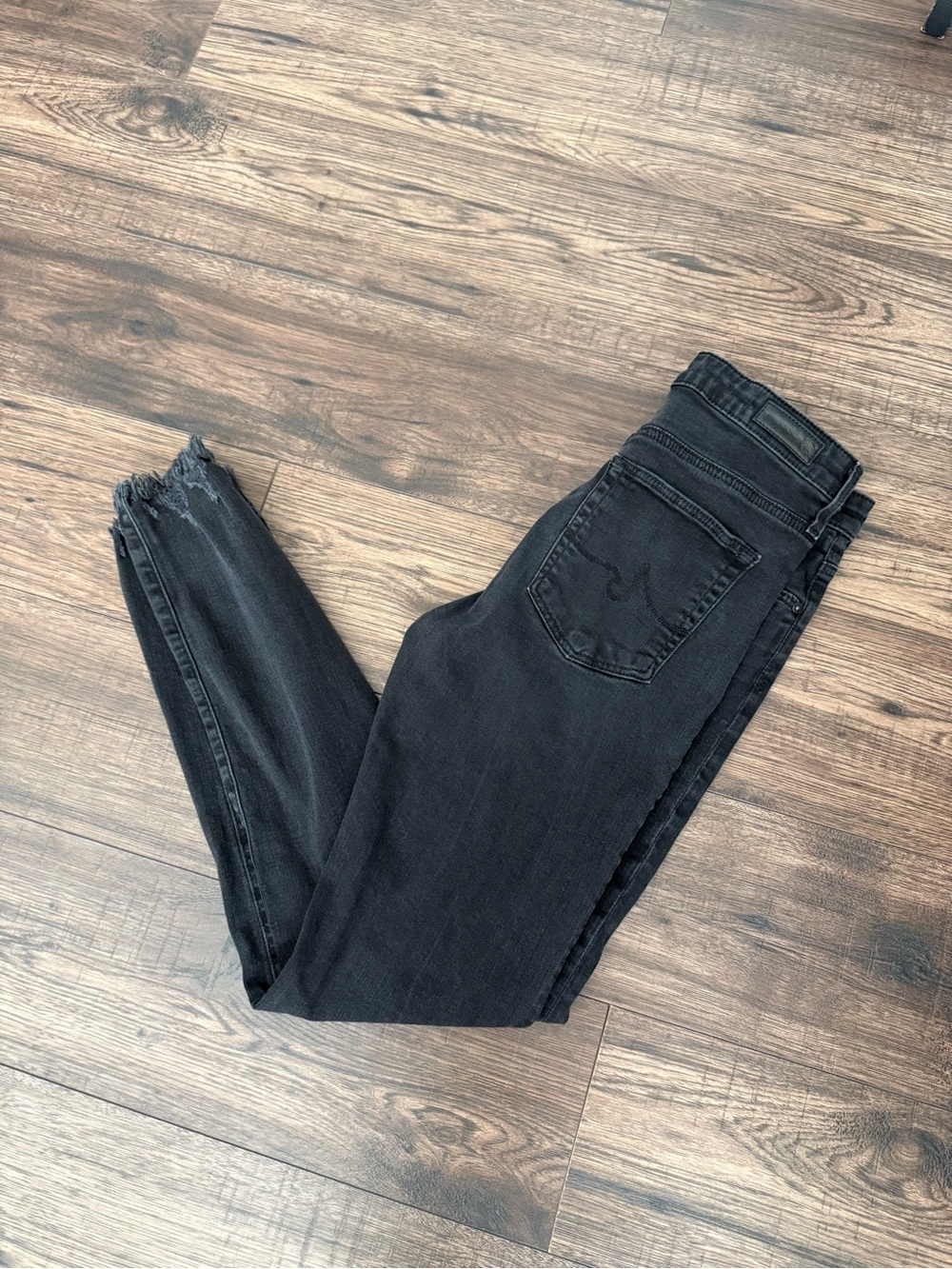 Ag Adriano Goldschmied The Farrah High Rise Skinny Ankle Faded Black Jeans
